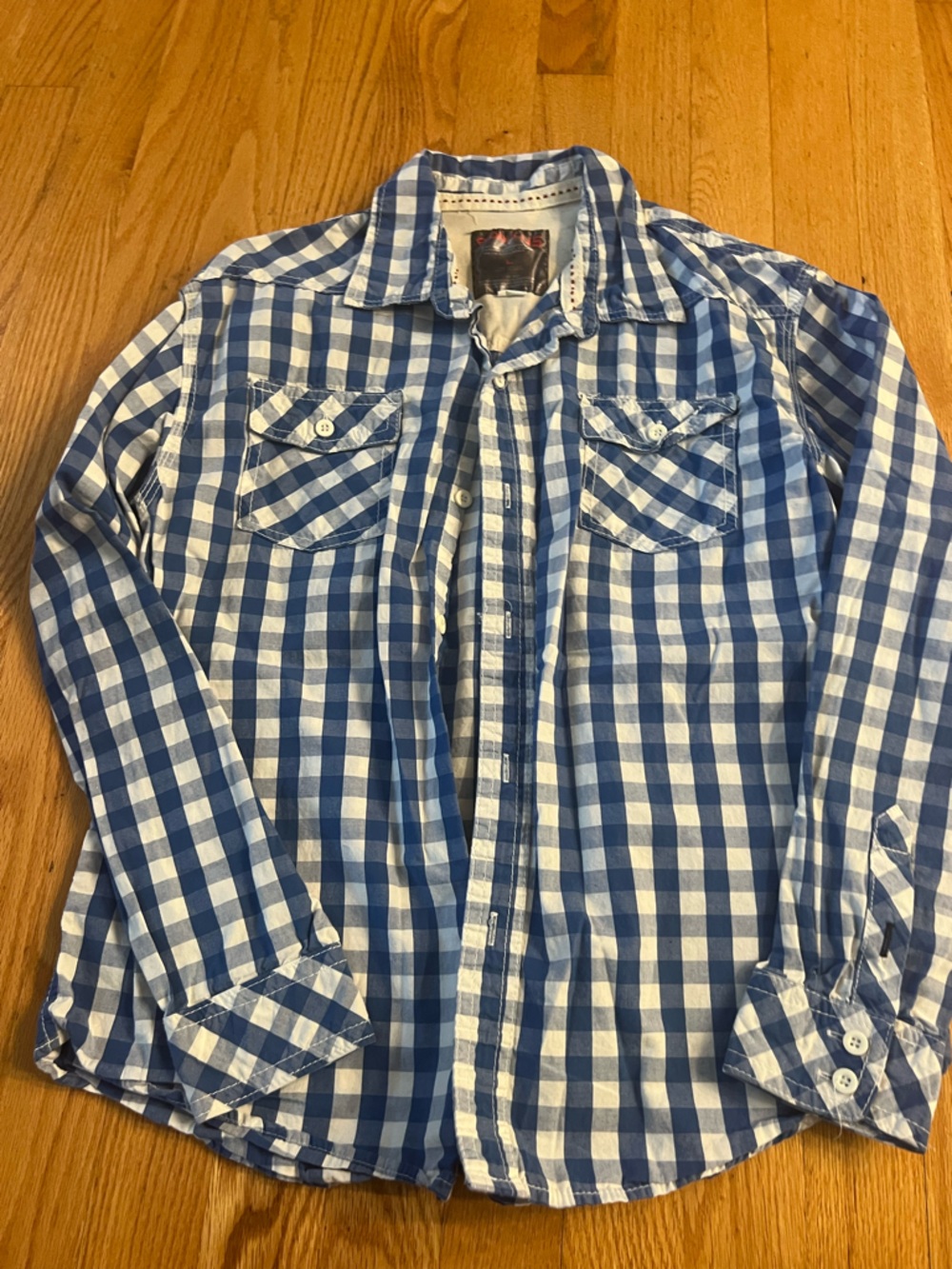 Blues and White Gingham radius Button-Up Shirt